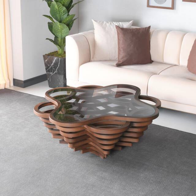 Glass Top Coffee Table For Living Room, Natural Walnut Table, Wood ...