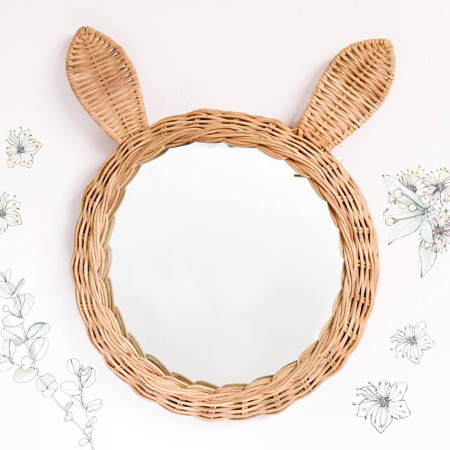 Rattan Bunny Mirror - Blush Pink