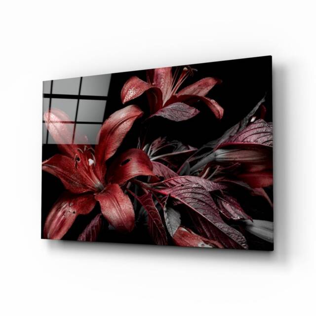 Red Lily Flowers - Elegant Floral Tempered Glass Wall Art For Modern ...