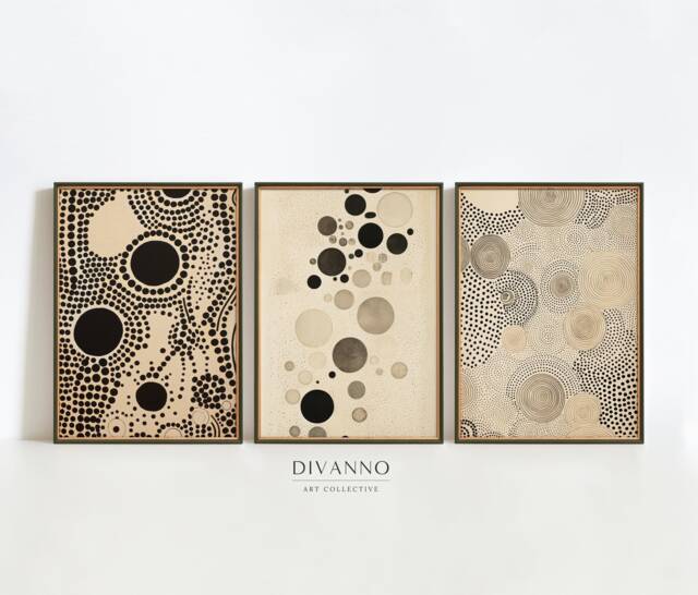 Modern Neutral Abstract Wall Art, Set Of 3 Prints, Printable Black ...