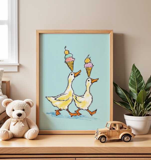 Duck Nursery Wall Art, Whimsical Animal Print, Ice Cream Poster ...