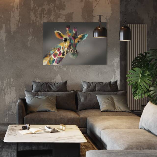 Giraffe Canvas Multi Coloured On Grey, Stretched By Aimee Linzi. This ...