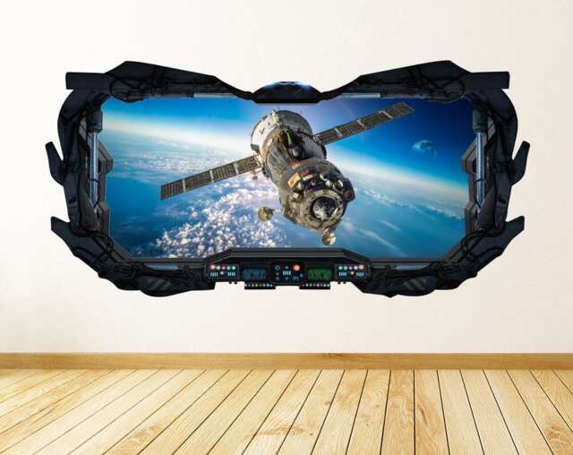 Satellite View 3D Spaceship Window Wall Decal - From Space Art Peel ...