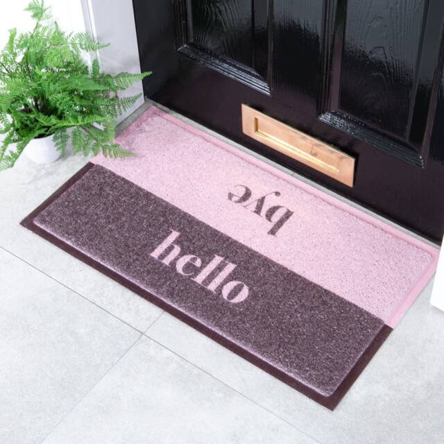 Goodbye Mat Hello Bye Doormat - Upside Down Pink & Black Mat Indoor/Outdoor Welcome ...