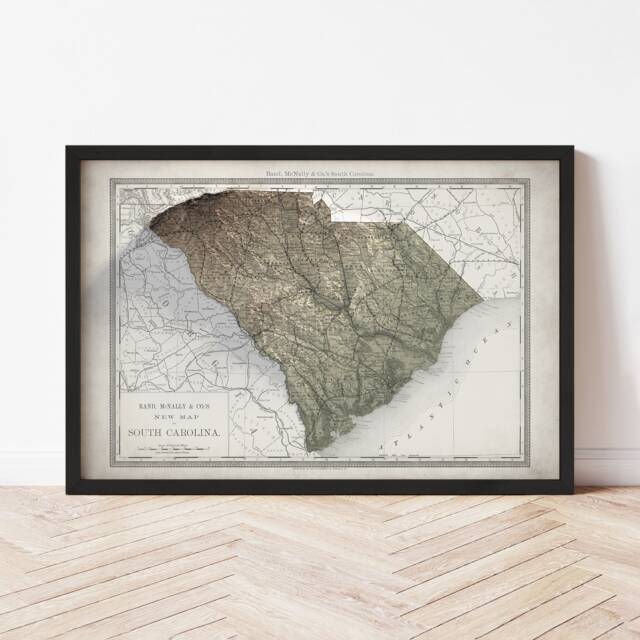 South Carolina Topographic Map 1889 Vintage Style Gicl??e Print by Etsy ...
