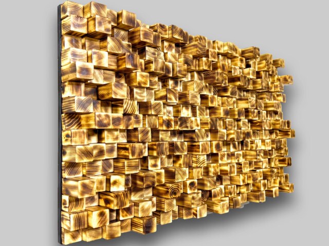 Geometric Sound Diffuser Wood Wall Art, Modern Sculpture, Abstract Home ...