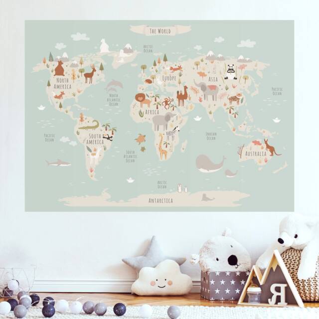 World Map, Kids Map Poster, Educational For Kids, Peel & Stick Poster ...