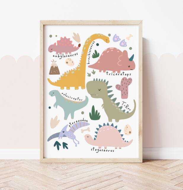 Dinosaur Chart Print in Pink, Girl Bedroom Playroom Decor by Etsy ...