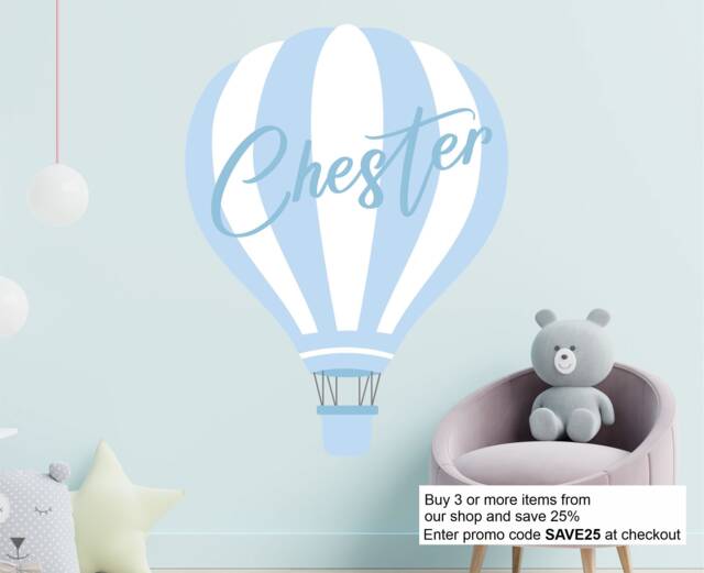 Hot Air Balloon Nursery Boys Wall Sticker Personalised Decor Pastel ...