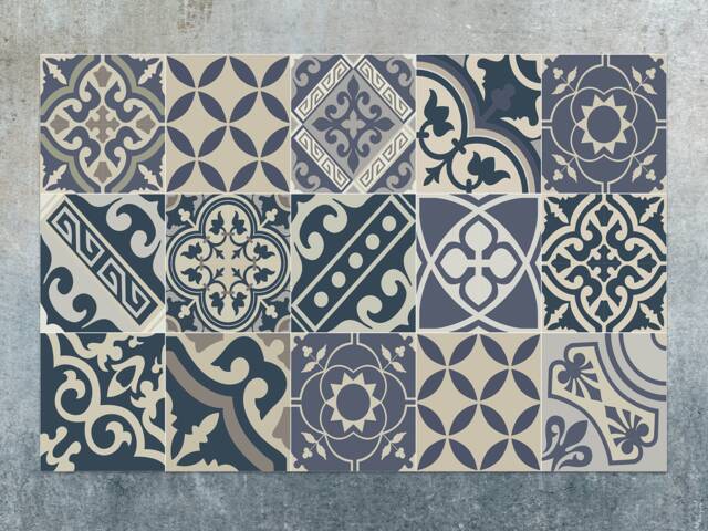 Eclectic Gothic Blue Vinyl Mat, Rug, Beige Linoleum Tile Floor Kitchen ...