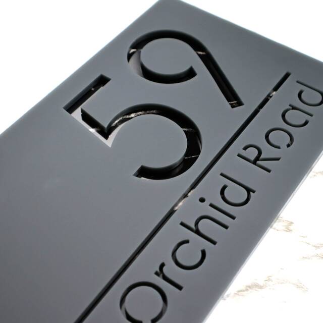 Modern Video Doorbell Sign - 3D Laser Cut Acrylic, Anthracite Gray & Silver Mirror, 300x160mm