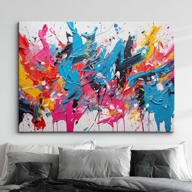 Colorful Paint Splash Abstract Oil Painting Splatter Style Wall Art ...