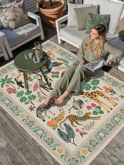 Tropical Safari Animal Rug With Colorful Jungle Design, Washable ...