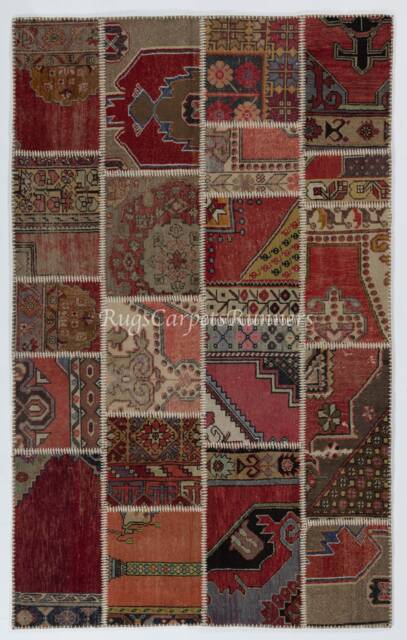 Modern Handmade Patchwork Rug, Wool & Cotton Turkish Carpet. Custom ...
