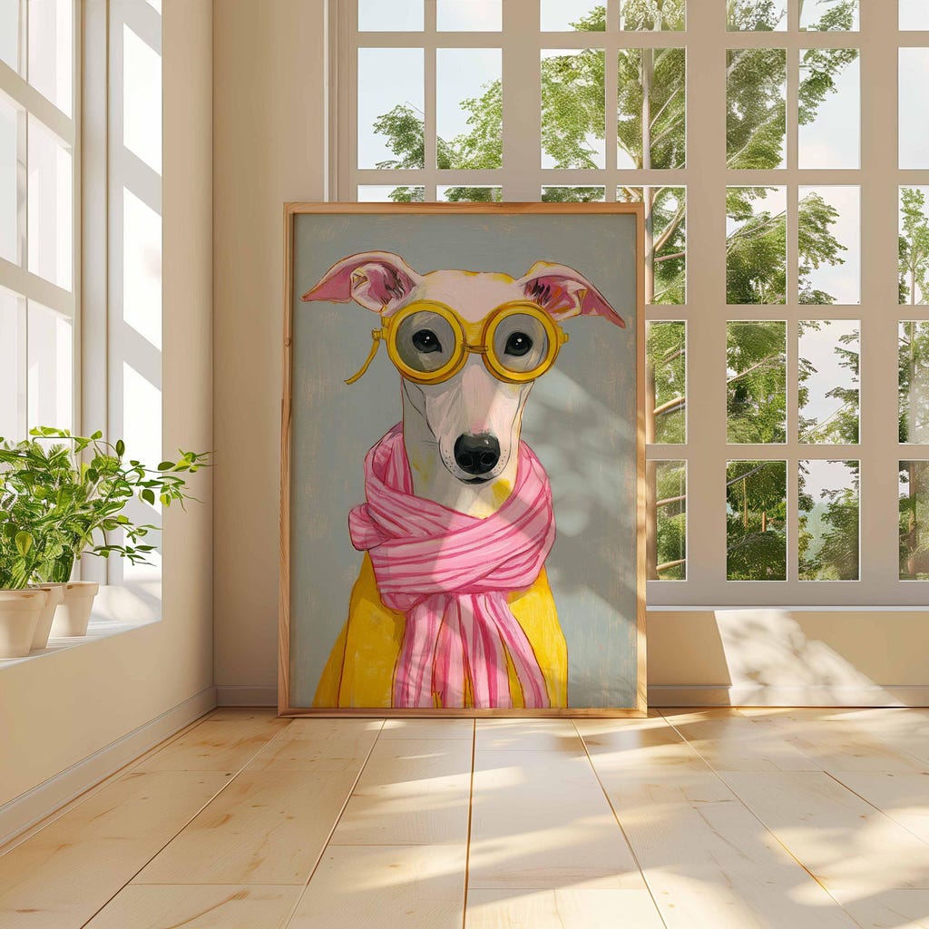 Cool Dog Poster Print, Funny in Sunglasses Wall Art, Whimsical Pet