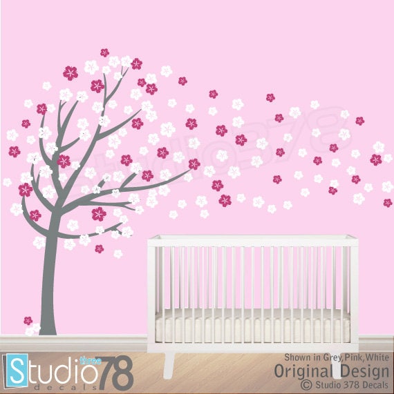 Flower Tree Wall Decal Cherry Blossom Vinyl - Baby Nursery Decals ...