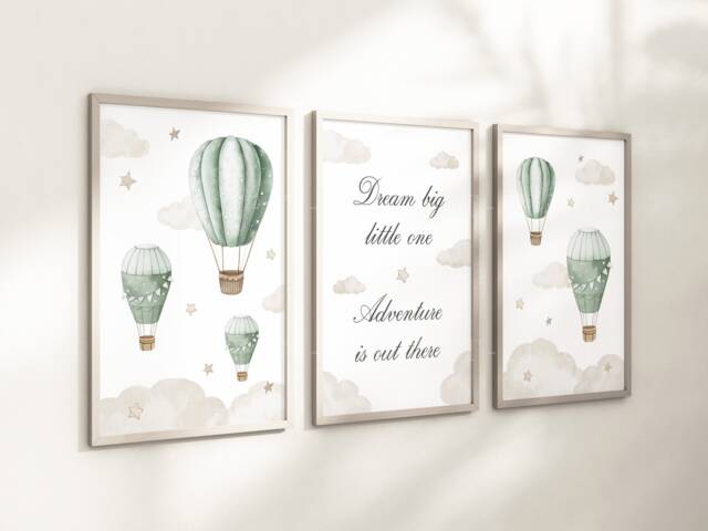 Baby Nursery Air Balloon Cloud Prints - A4 Or A3 Size Stars Boy Girl ...