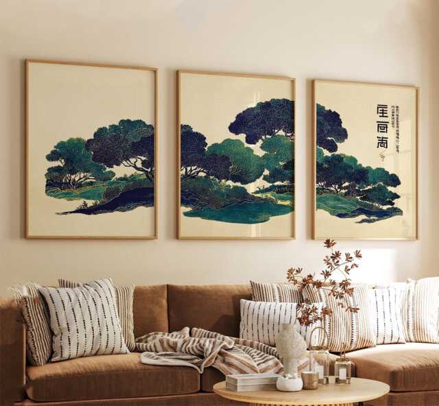 Japanese Landscape Print Set - Vintage Tree Scene Wall Art by Etsy ...