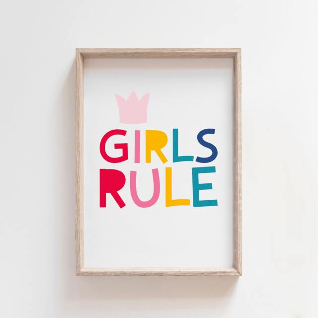 Girls Rule Print, Pastel Nursery Prints, Bedroom Quote, Playroom ...