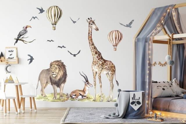 Watercolor Safari Animals Wall Decal Set Peel & Stick Nursery Decor by ...