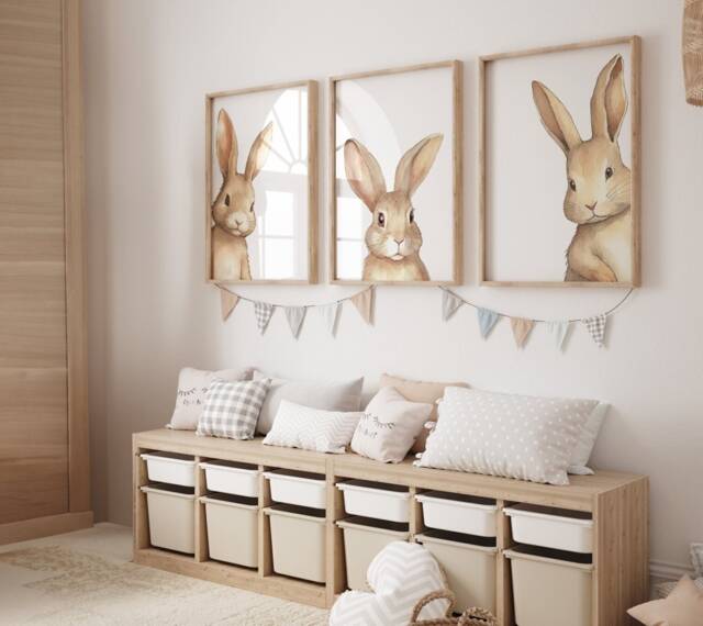 Peeking Rabbit Nursery Print, Peekaboo Decor, Neutral Baby Wall Art ...