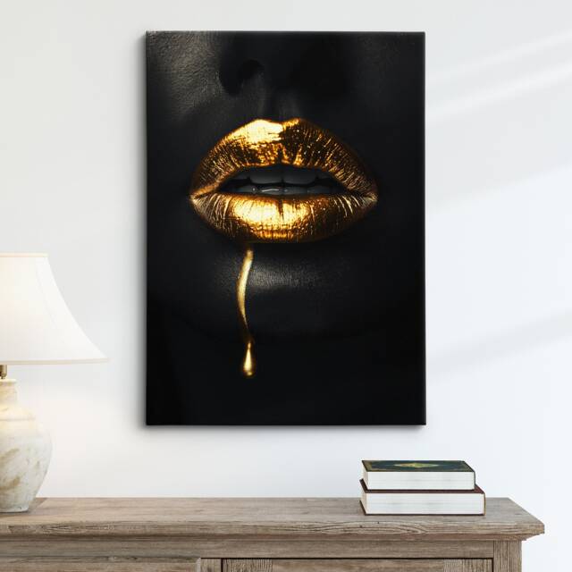 Gold Lips Canvas Art - Luxurious Framed Wall Decor, Bold & Elegant ...