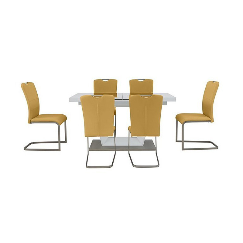Bianco Small Extending Dining Table and 6 Chairs Set Yellow by
