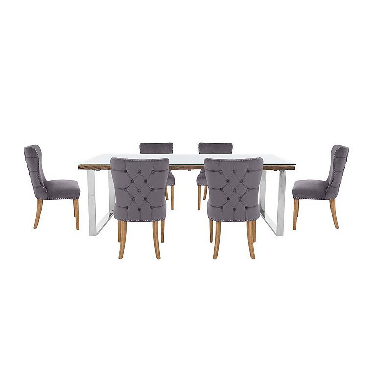 Chennai Dining Table with ULeg Base and 6 Luxe Chairs 180cm Grey