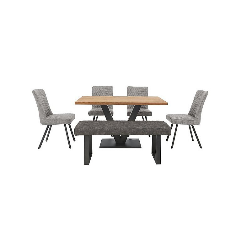 Compact Earth Dining Table, Low Bench and 4 Chairs Platinum by