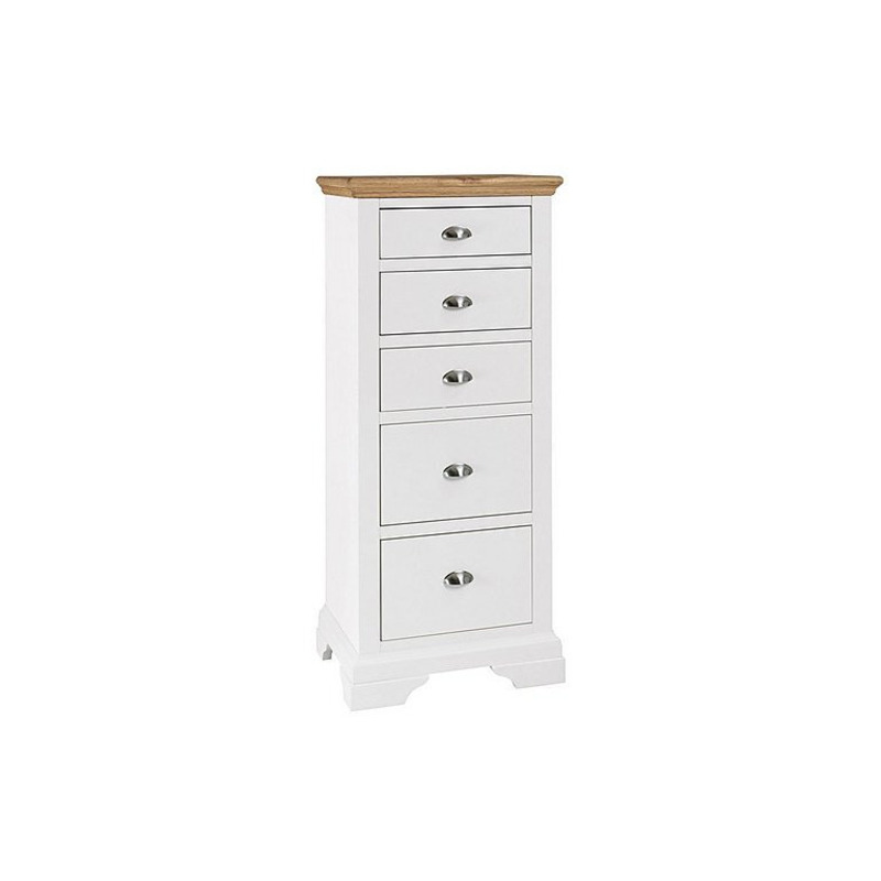 Furnitureland Emily 5 Drawer Tall Chest Ivory and Oak by Furniture Village