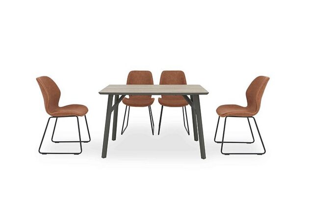 Pedro Rectangular Fixed Dining Table with 4 Faux Leather Ski Leg Chairs ...