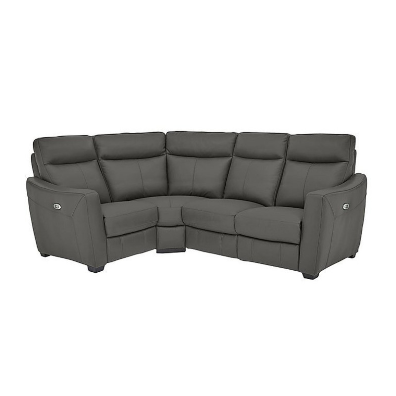 Compact Collection Midi Leather Power Recliner Corner Sofa Grey