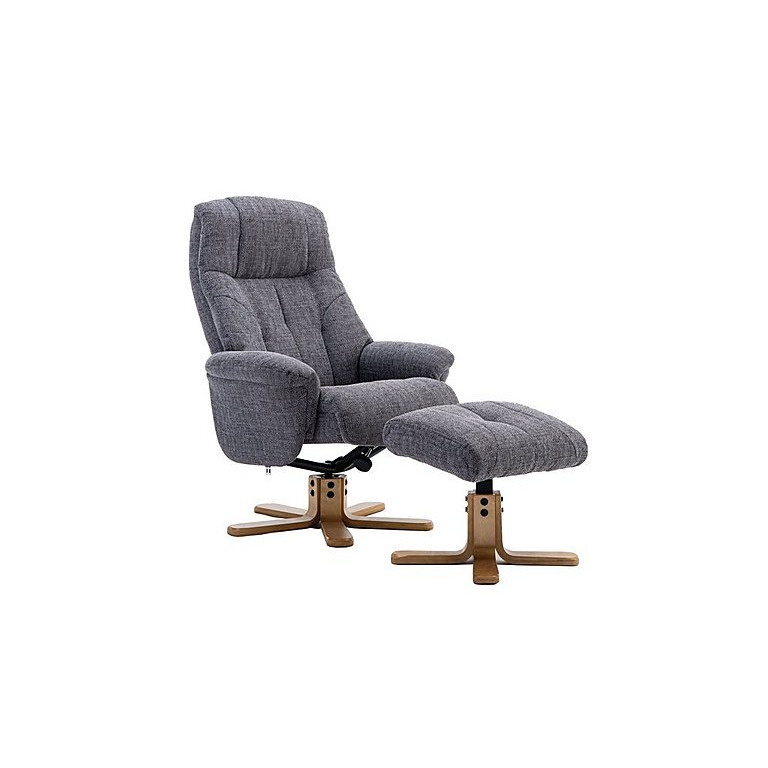 Muscat Fabric Swivel Recliner Chair with Footstool Lisbon Grey by