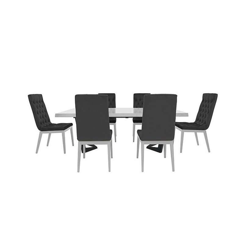 Palazzo 200cm Extending Dining Table in Glossy White with 6 Capitonne