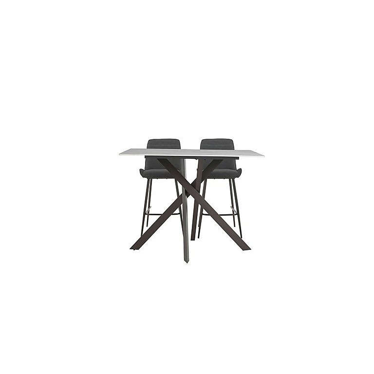 Samurai Table with White Ceramic Top and 2 Dark Grey Faux Leather Bar Stools by Furniture