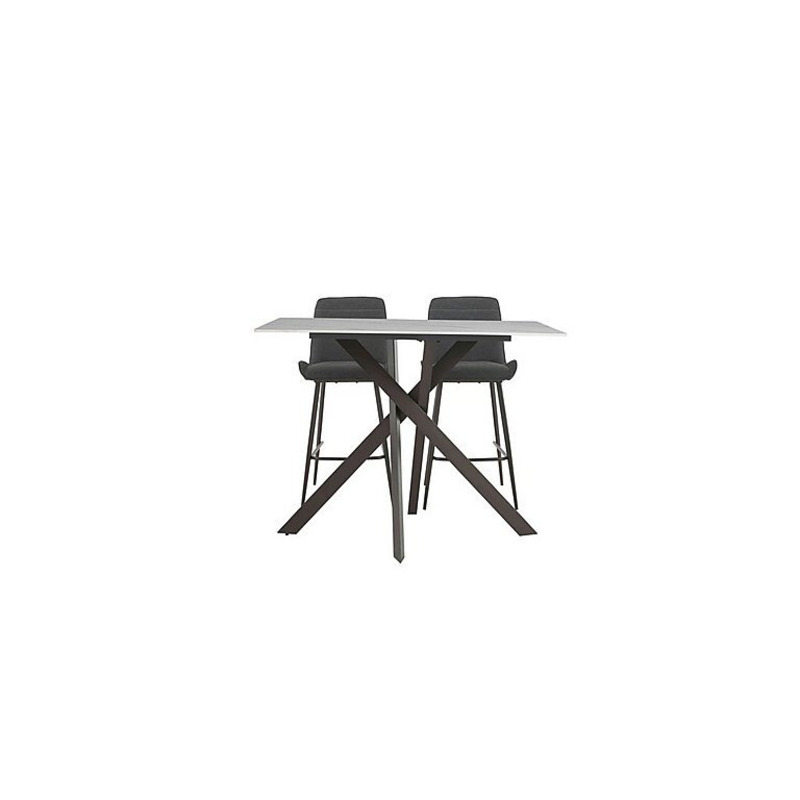 Samurai Table with White Ceramic Top and 2 Dark Grey Faux Leather Bar Stools by Furniture