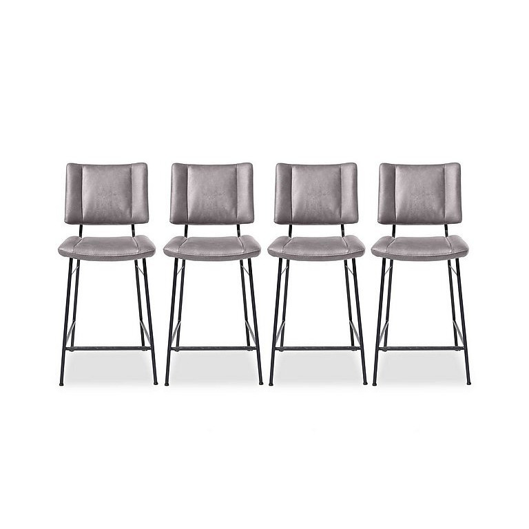 Habufa Toronto Set of 4 Faux TO Leather Fixed Bar Stools Light Grey