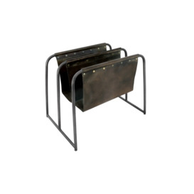 Leather and Iron Double Magazine Holder in Dark Grey - Grey