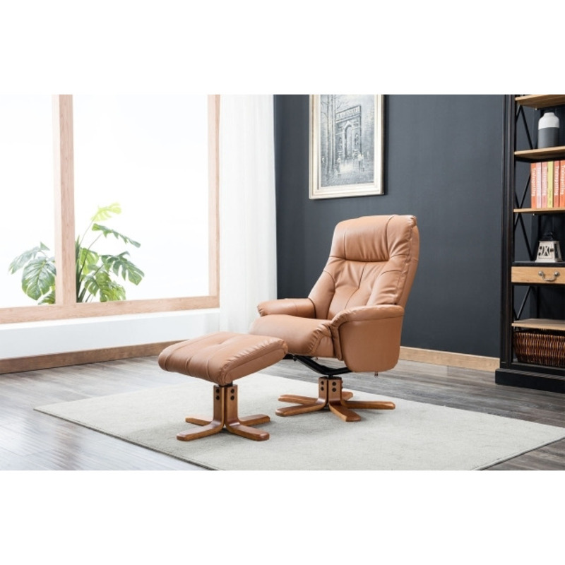 Dubai Dublin Swivel Recliner Chair and Stool Cream by Furniture World