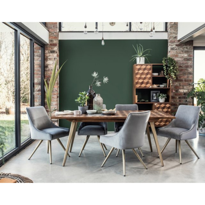 Geometric Mango Wood 180cm Dining Table Set x4 Amy Grey Chairs by