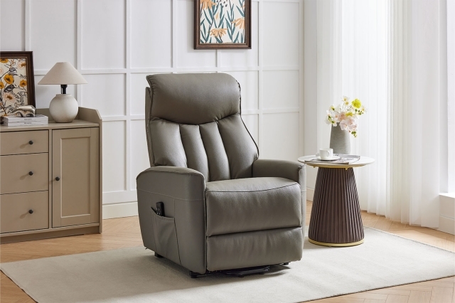Barcelona Leather Match Riser Recliner Chair - Taupe LeatherMatch by ...
