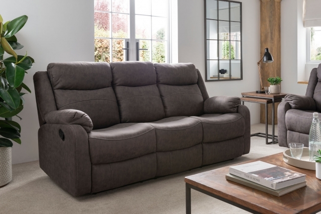 Ellena Grey 3 Seater Recliner Sofa with Table - Power Recliner - Grey ...