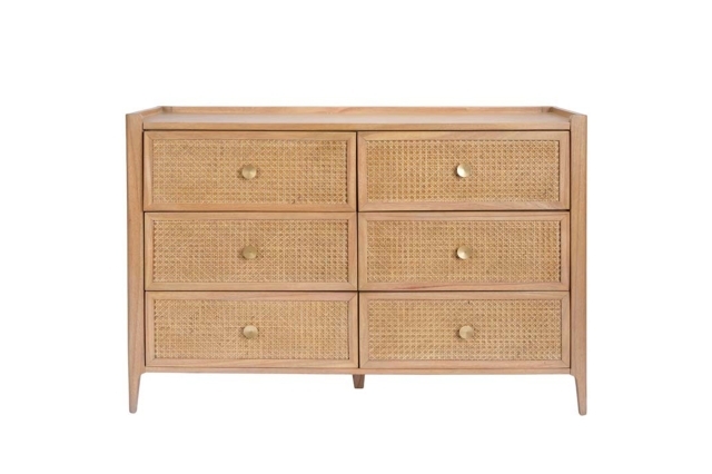 Java Rattan 6 Drawer Wide Chest of Drawers - Oak by Furniture World ...
