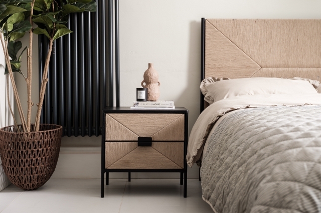 Raphael Black Wood and Jute Rope 2 Drawer Bedside Table - Black by Furniture World | ufurnish.com