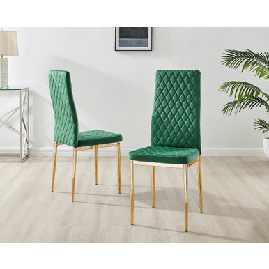 4x Milan Dining Chair Green Velvet Gold Legs by FurnitureBox | ufurnish.com