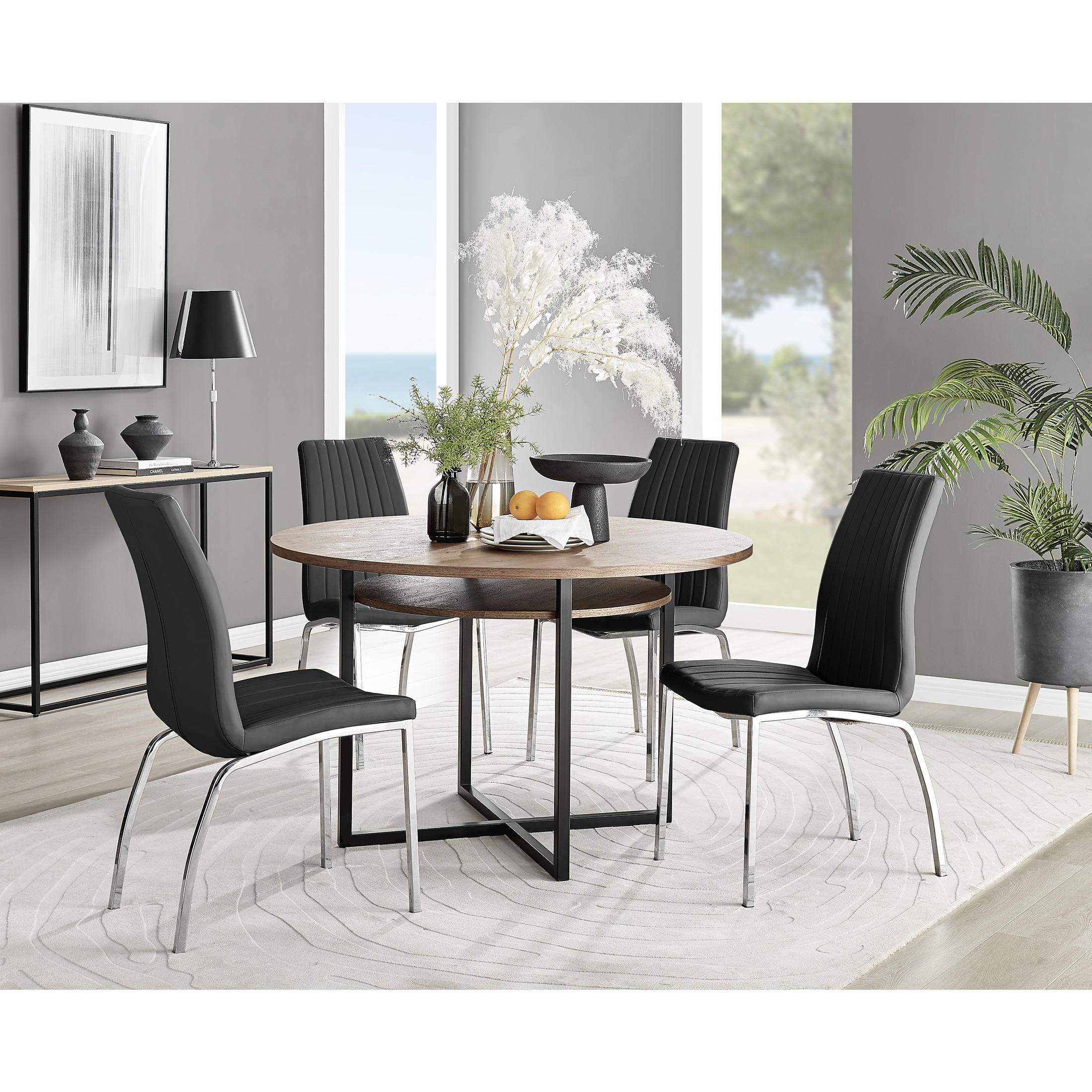Adley Brown Wood Storage Dining Table & 4 Isco Chairs by FurnitureBox ...