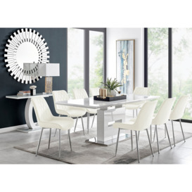 Arezzo Large Extending Dining Table and 8 Cream Pesaro Silver Leg Chairs