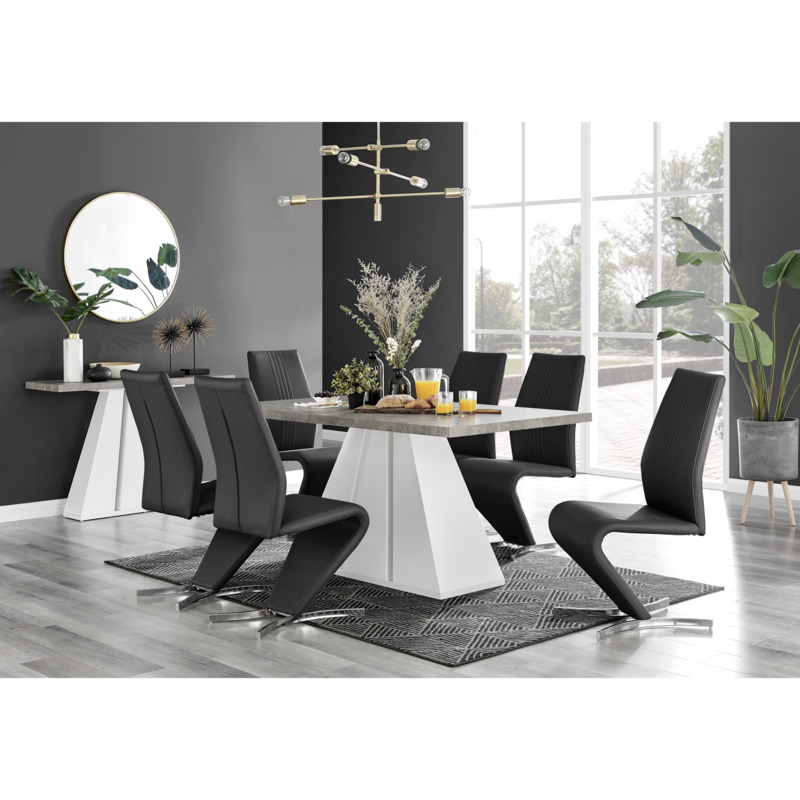 Athens Grey Concrete Effect Dining Table & 6 Willow Chairs by