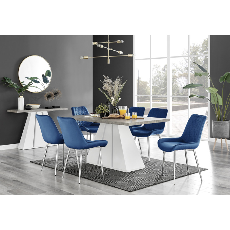 Athens Grey Concrete Effect Dining Table & 6 Pesaro Silver Chairs by