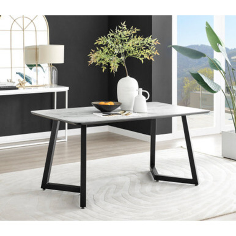 Carson 160cm White Marble Effect Large Dining Table with Black Legs by